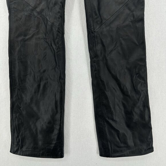 Vintage Ralph Lauren Leather Pants Womens 4 Black Bootcut Lined Moto Biker Goth - Picture 4 of 14